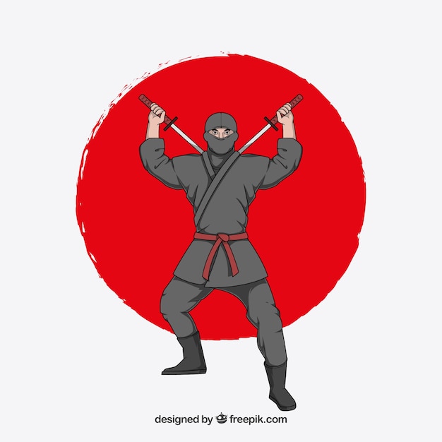 Traditional hand drawn ninja warrior background