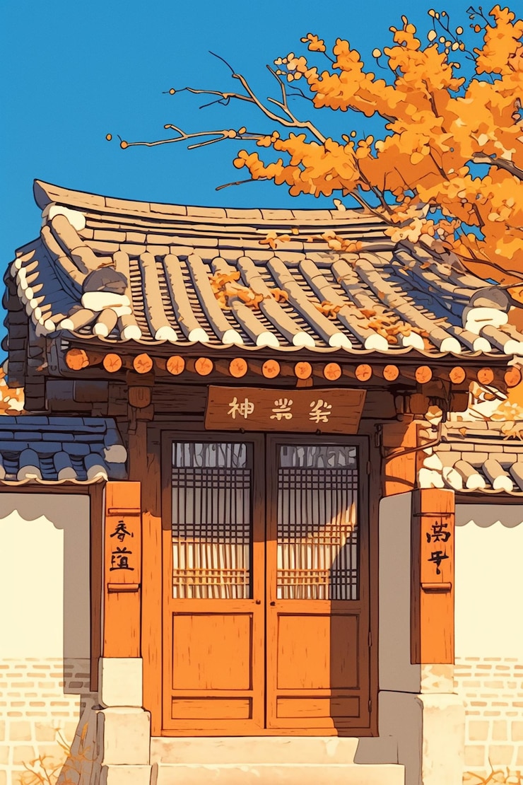 Vector traditional hanok houses