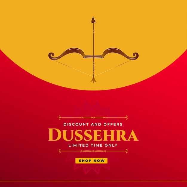 Traditional happy dussehra festival card with bow arrow post design