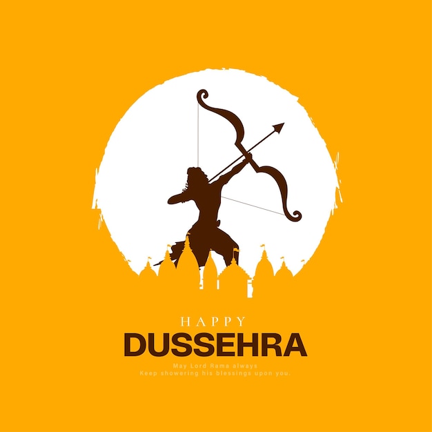 Vector traditional happy dussehra festival card with bow arrow yellow background design