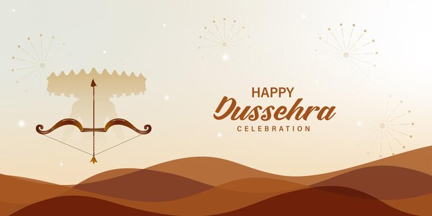 Vector traditional happy dussehra festival card with ravan and bow arrow banner or poster design