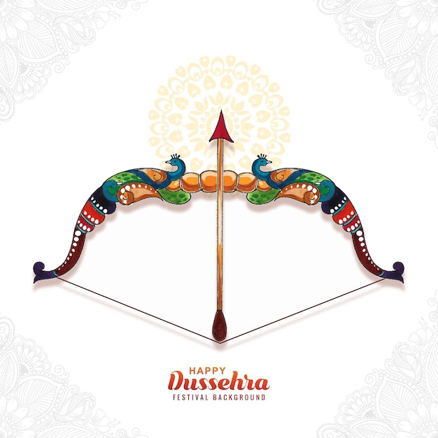 Fondo felice tradizionale della carta di celebrazione dell'arco e della freccia dell'acquerello di dussehra