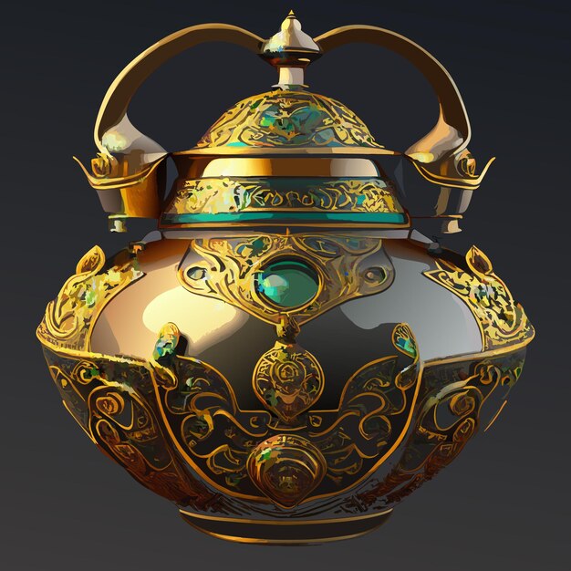 Vector traditional himalayan teapot colorful insane golden details very fine engravings