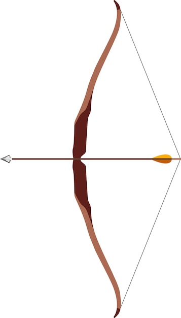 Vettore arco di legno di caccia tradizionale con icona isolata freccia nell'illustrazione piana di vettore di stile