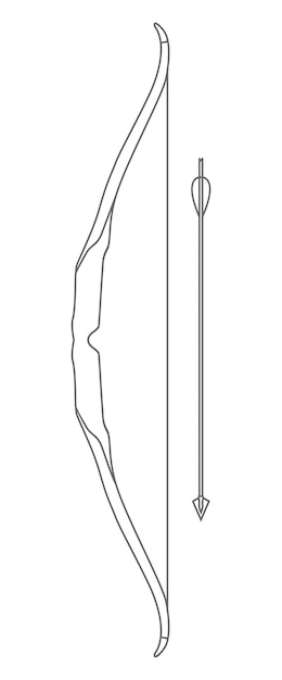 Вектор Традиционный охотничий деревянный лук со стрелой, изолированной иконкой контура в векторной иллюстрации плоского стиля