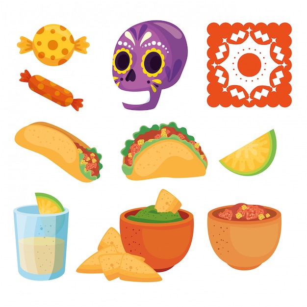 Vector traditional icons set of cinco de mayo