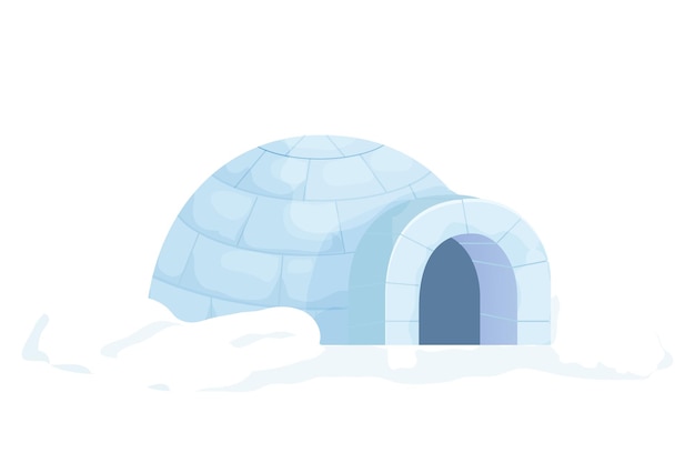 Igloo tradizionale dalla neve in stile cartone animato isolato su sfondo bianco