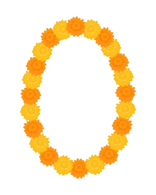 Traditional Indian flower garland frame with marigold flowers Decoration for Indian Hindu holidays Vector illustration isolated on white background