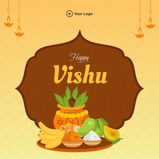 Традиционный индийский фестиваль в керале happy vishu баннер дизайн шаблона