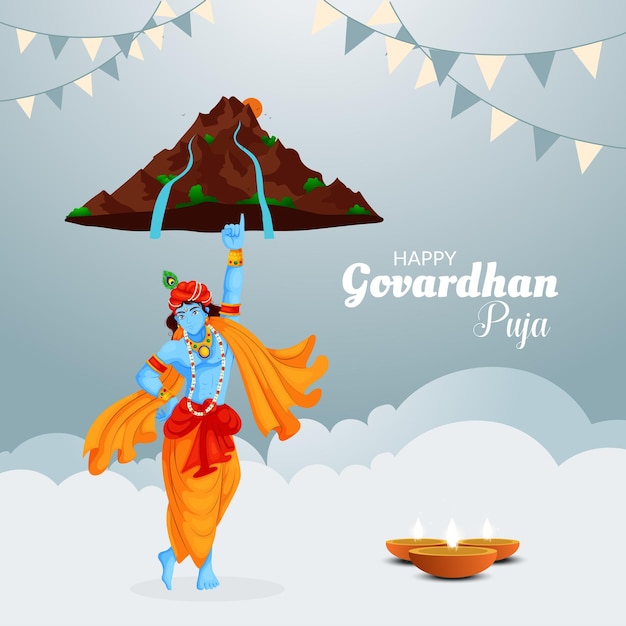 Шаблон дизайна баннера традиционного индийского религиозного фестиваля Happy Govardhan Puja