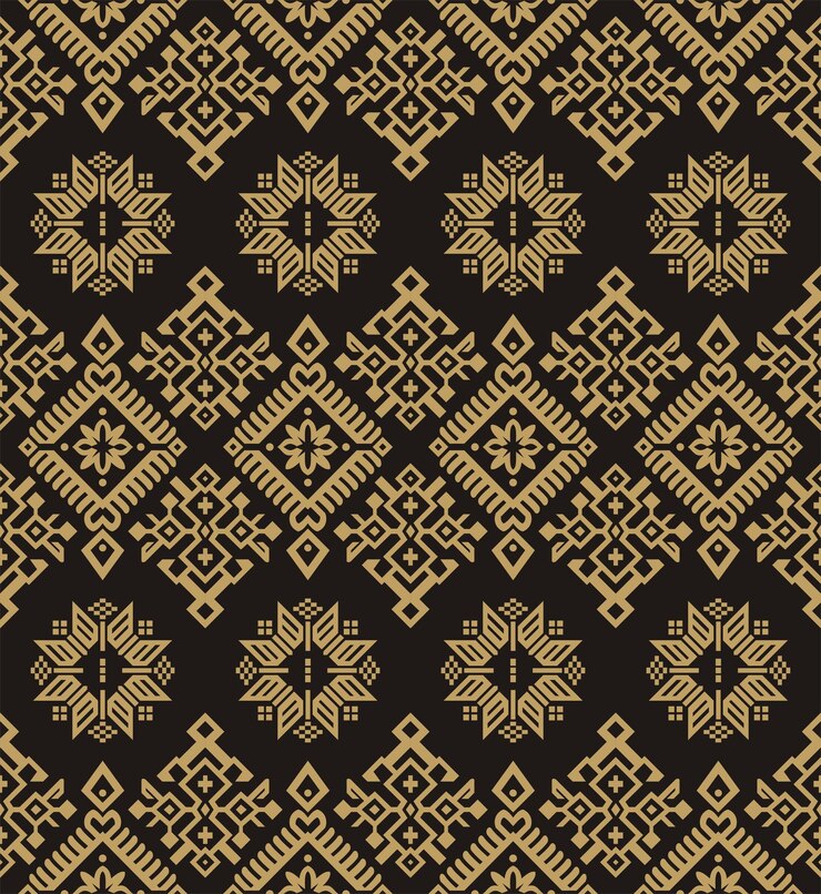 Traditional Indonesian songket woven ornament design pattern elements with prada motifs
