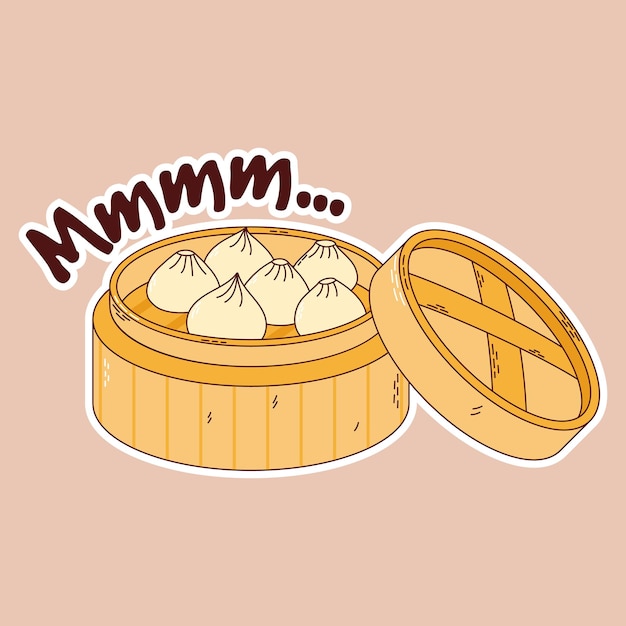 Traditional Japanese food Asian dumplings in bamboo steamer basket stickers