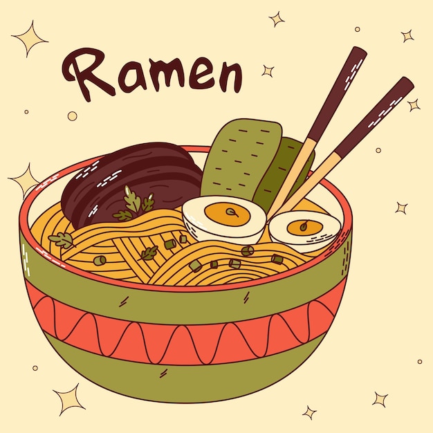 Traditional Japanese food Asian Ramen Vector illistration