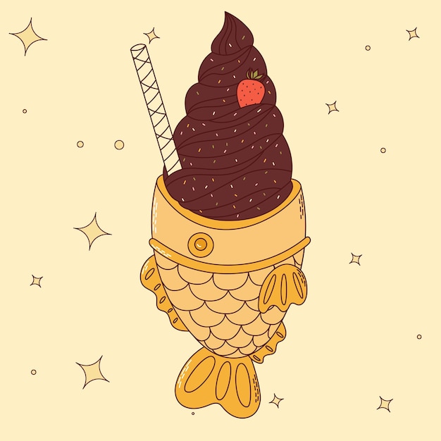 Vector traditional japanese food asian taiyaki fishshaped ice cream vector illistration