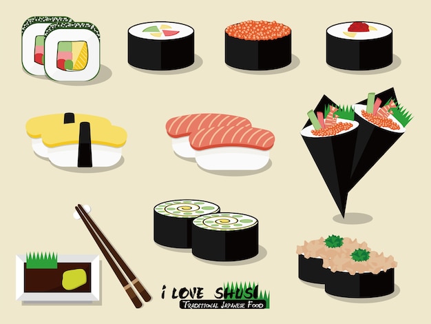 Cibo tradizionale giapponese di sushi, composto da riso cotto all'aceto combinato con altri ingredienti.