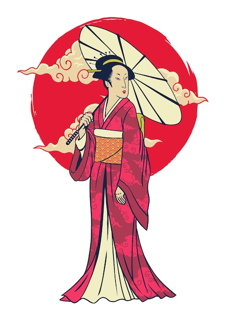 Vettore disegno tradizionale della geisha giapponese