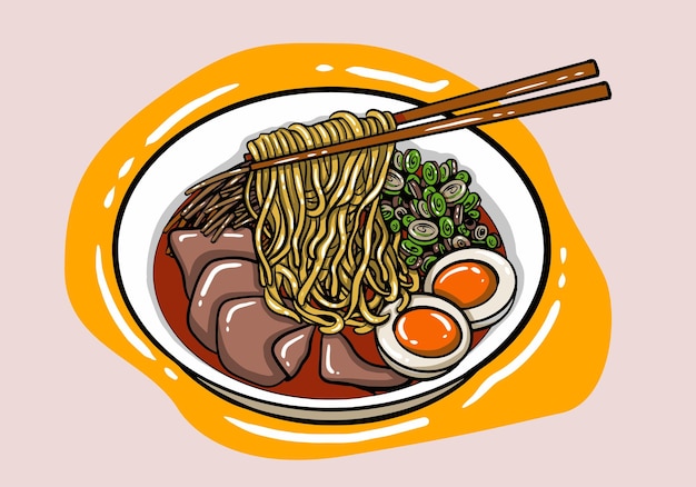 Traditional Japanese ramen and wave for restaurant printing on wallpaper.Ramen vector illustration