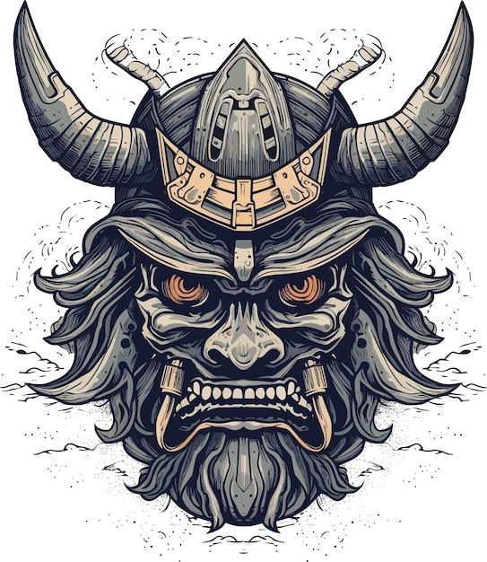 traditional japanese samurai mask design for print