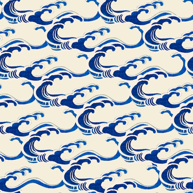 Vector traditional japanese wave pattern vector, remix of artwork by watanabe seitei