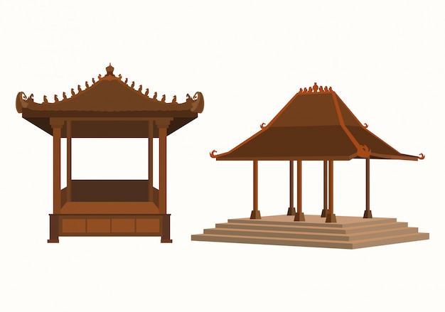 Traditional java gazebo image illustration set.