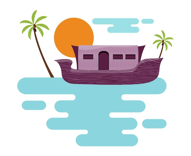 Vector traditional kerala houseboat vector illustration