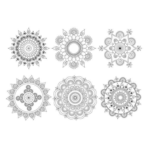 Mandala tradizionale design contorno set line art mandala floreale vettore