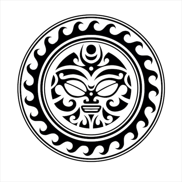 伝統的なマオリの丸いタトゥー デザイン編集可能なベクトル図民族サークル飾りアフリカ
