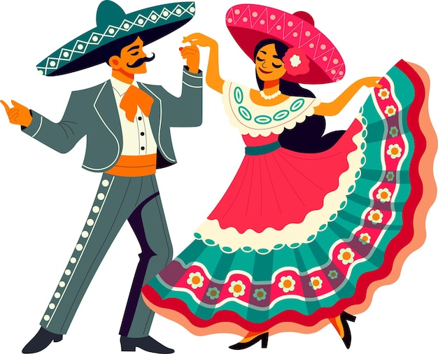 伝統的なメキシコのダンサーカップルの漫画