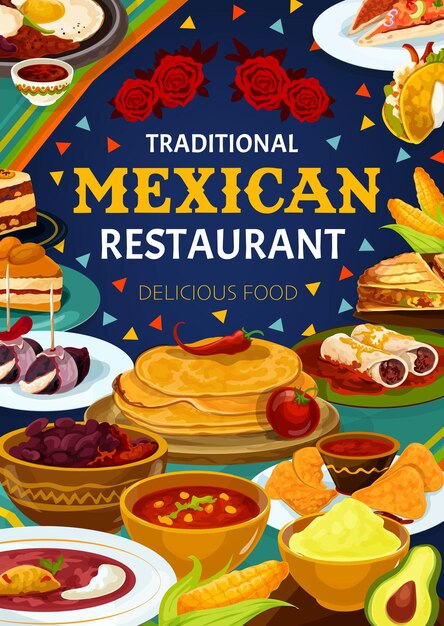 Vector traditional mexican food restaurant meals menu