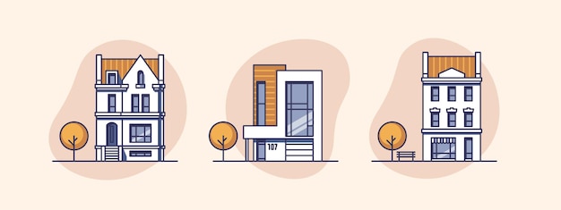 Traditional and modern houses for web design and application interface also useful for infographics