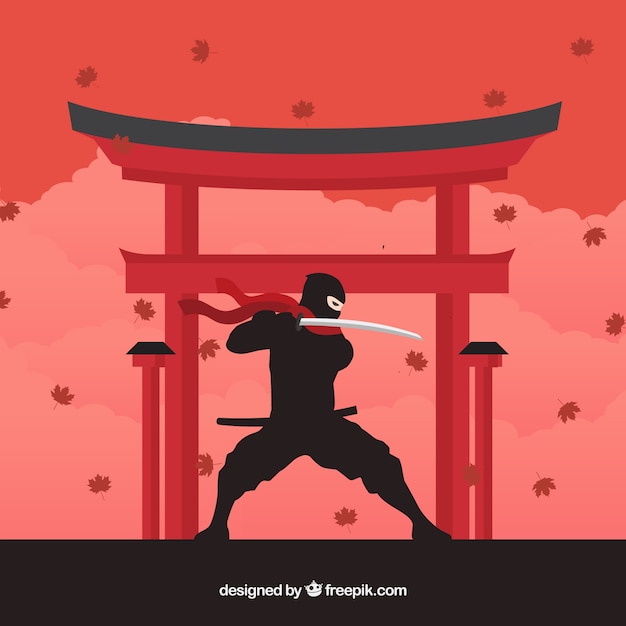 Vector traditional ninja warrior background with flat design