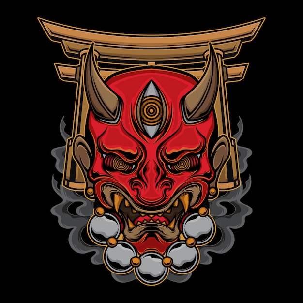 Vector traditional oni mask tattoo