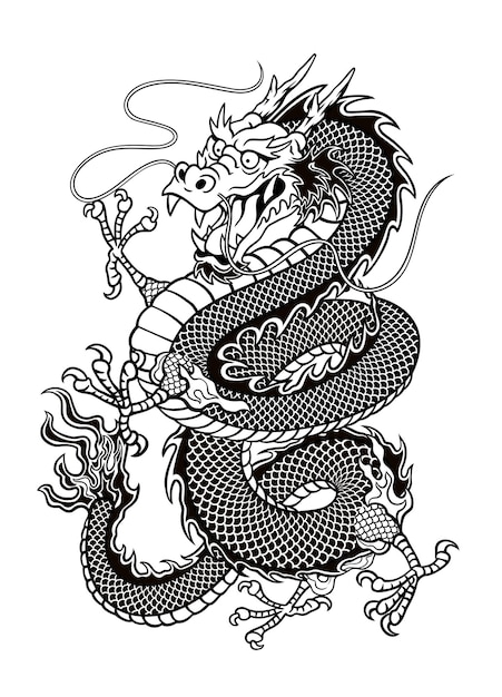 Vector traditional oriental dragon illustration ideal for mascot and tattoo