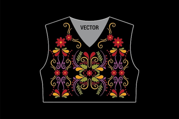 Vector traditional oriental ethnic geometric pattern, fashion women's floral necklace embroidery.