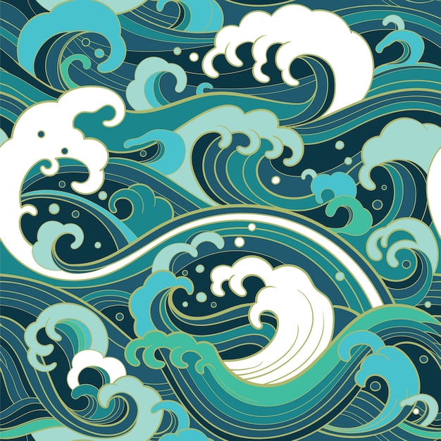 Vector traditional oriental seamless pattern with ocean waves