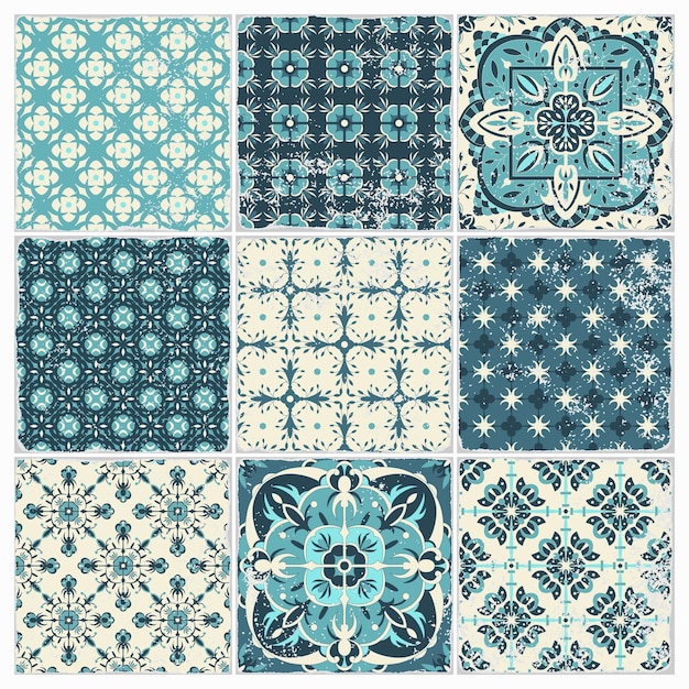 Traditional ornate portuguese tiles azulejos Vintage pattern for textile design Tiled floor