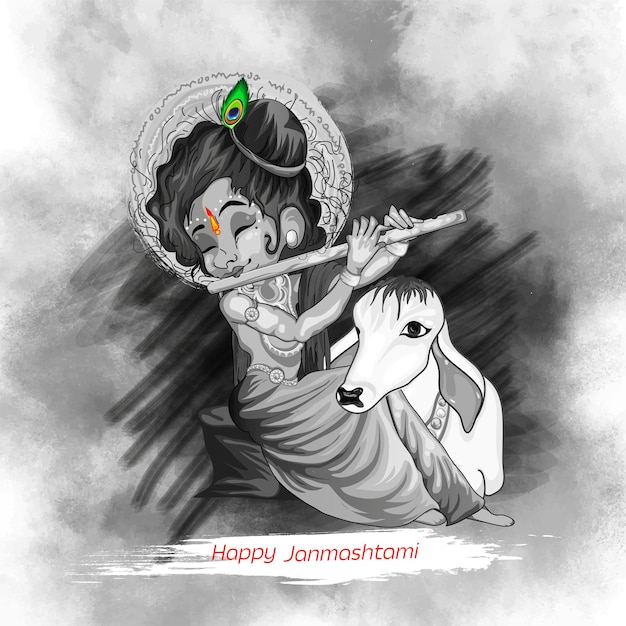 Traditional Poster Design for Hindu Festival Shree Krishna Janmashtami