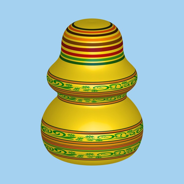 Vector traditional pottery illustration. 3d earthen pot.