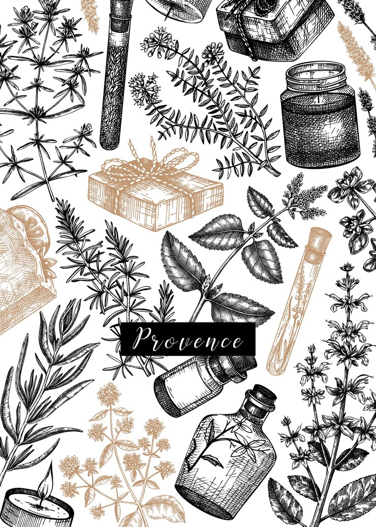 Vector traditional provence herbs design handsketched aromatic and medicinal plants template