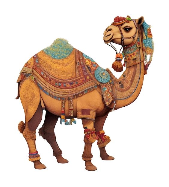 전통적인 라자스타니 낙타의 다채로운  ⁇ 터 일러스트레이션