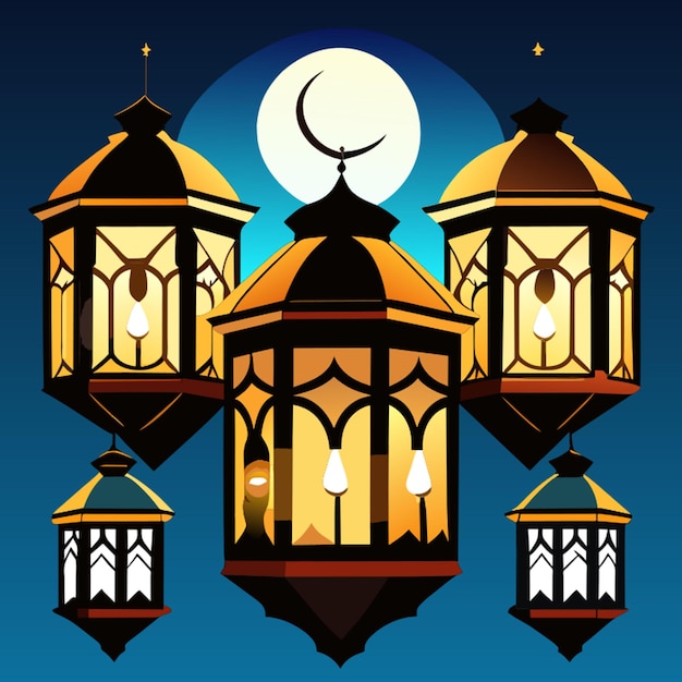 Traditional ramadan kareem lanterns vector illustration