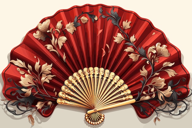 Traditional red chinese fan template in vintage style on light background