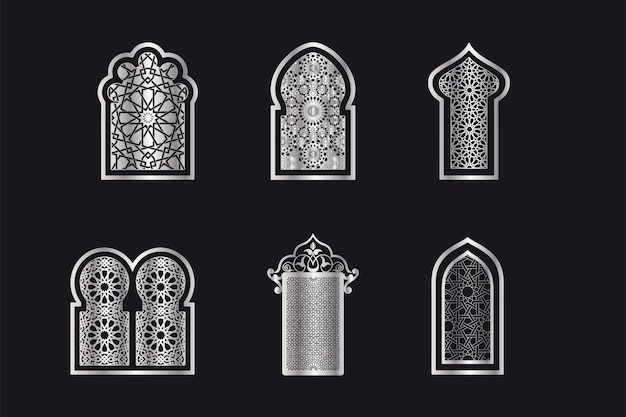 Traditional Silver Arabic islamic windows. Traditional architecture geometric arabesque Patterns.