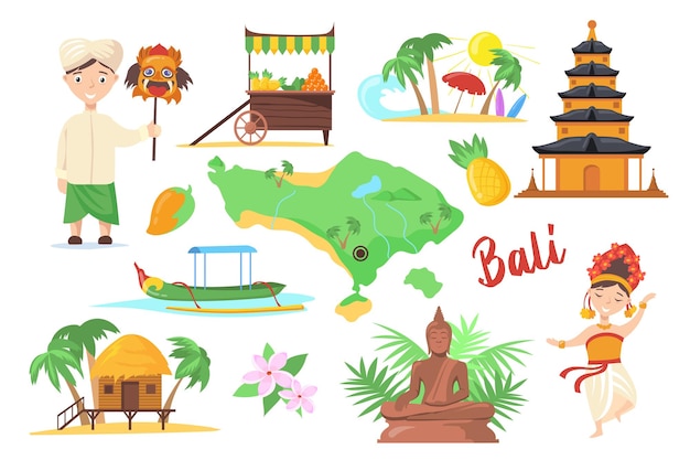 Vector traditional symbols of bali for travelers