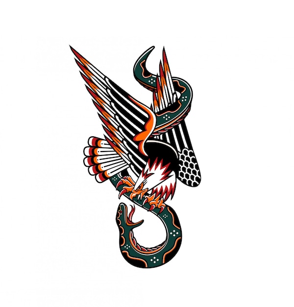 Vector traditional tatoo eagle snake