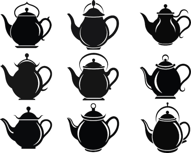 traditional teapot silhouette vector illustration bundle