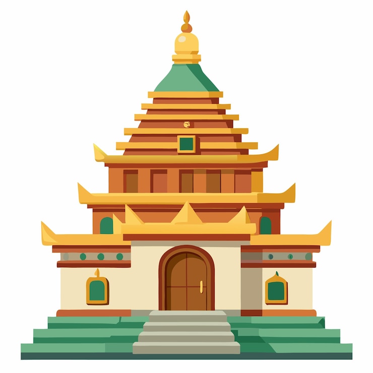 Vector traditional temple house cartoon style vector illustration