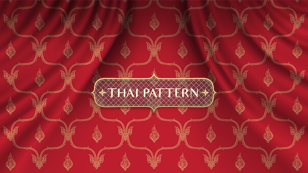 Traditional thai background on realistic red curve curtain