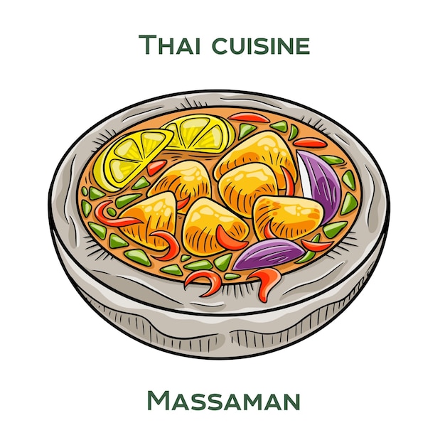 traditional thai food massaman on white background isolated vector illustration
