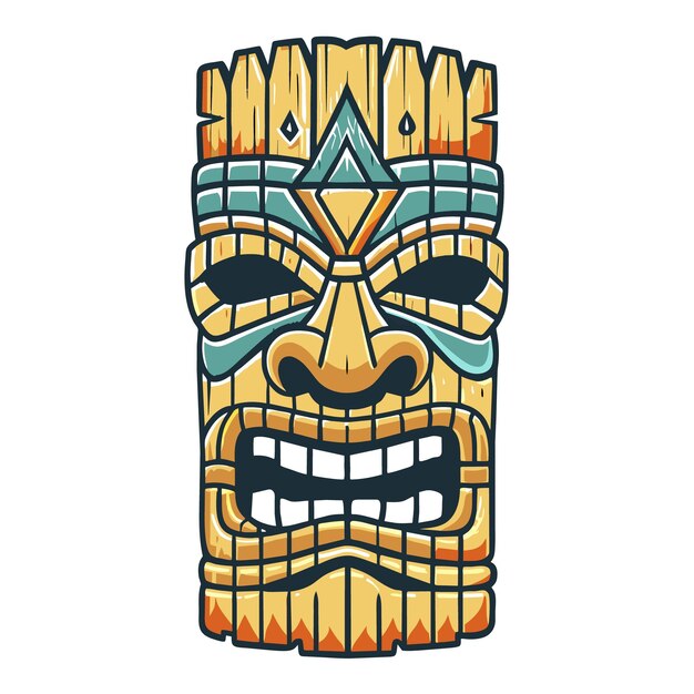 Vector traditional tribal polynesian tiki mask representing the vibrant and exotic hawaiian culture